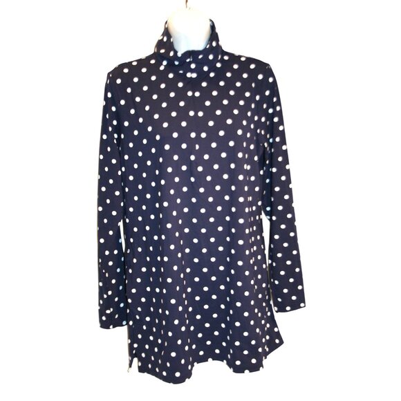 Lands End Other - Lands' End Navy Polka Dot Long Sleeve Swim Dress Cover-Up Medium Modest Swimwear